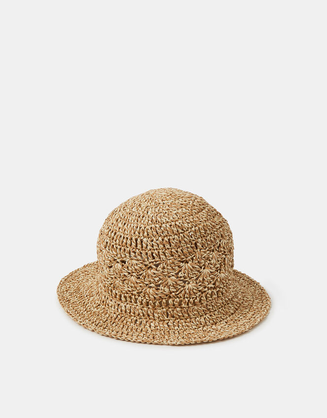 Straw Crochet Bucket Hat, , large