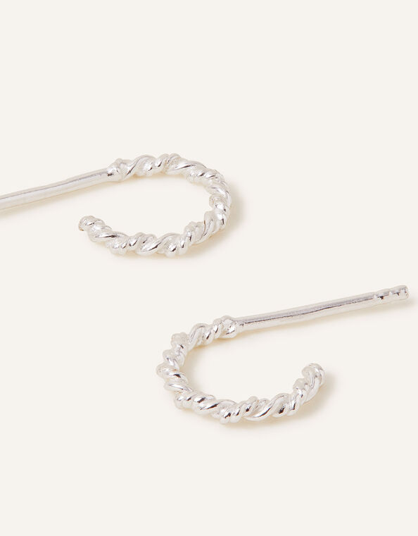 Sterling Silver Twisted Rope Hoop Earrings, , large