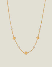 14ct Gold-Plated Stainless Steel Diamante Clover Station Necklace, , large