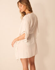 Tassel Trim Mini Kaftan, White (WHITE), large