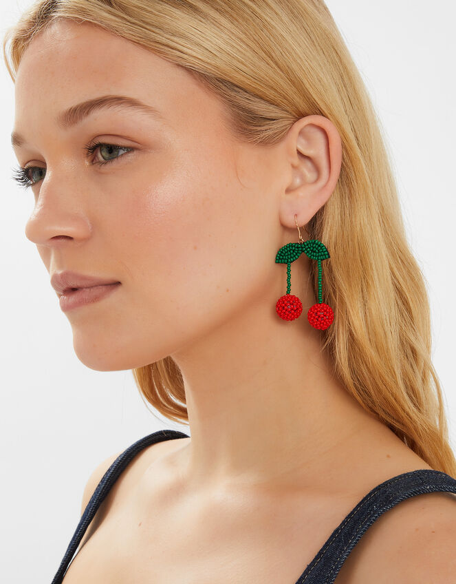 Cherry Beaded Drop Earrings, , large