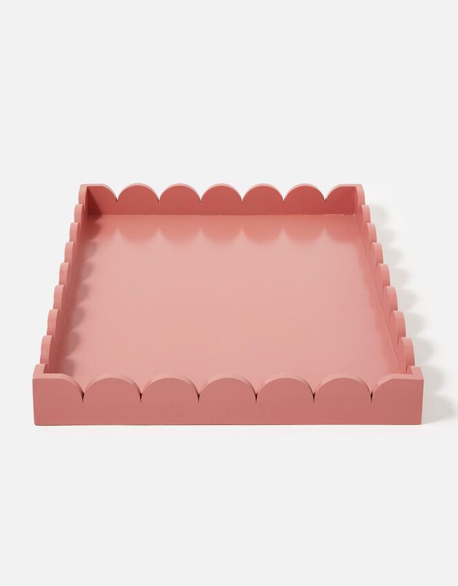 Large Wood Scallop Tray, Orange (CORAL), large