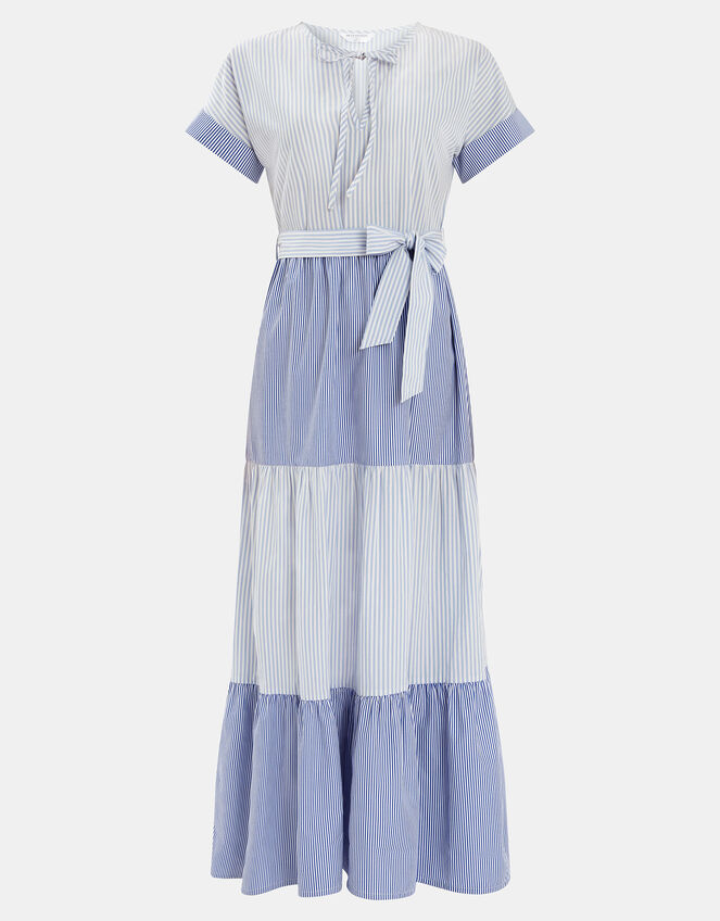 Colourblock Stripe Tiered Maxi Dress, Blue (BLUE), large