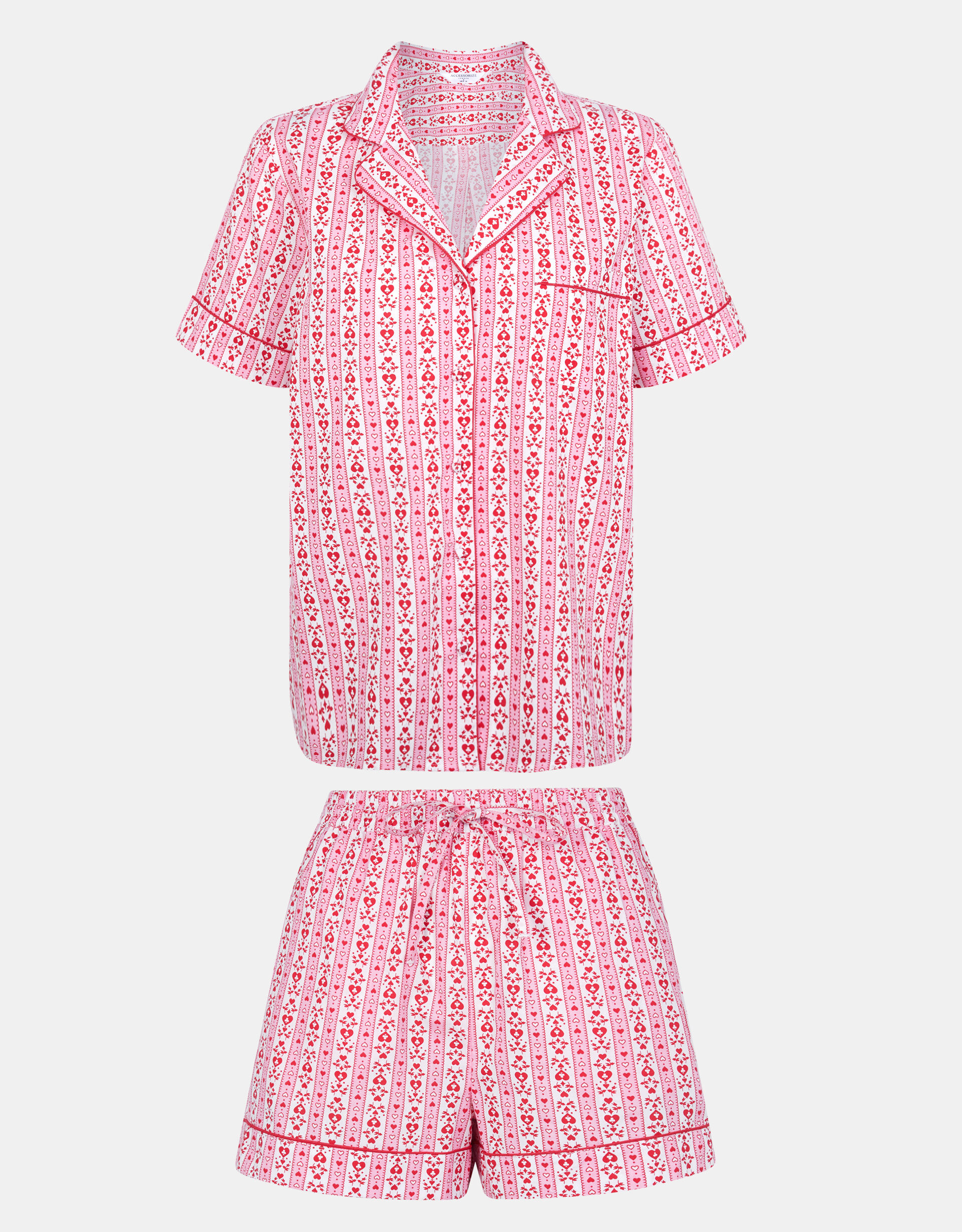 Heart Print Cotton Shorts Pyjama Set, Pink (PINK), large