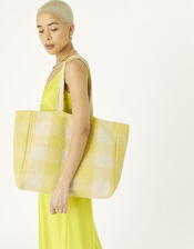 Gigi Gingham Tote, Yellow (YELLOW), large