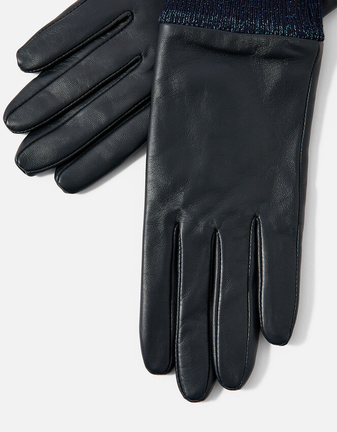 Sally Leather Gloves, Blue (NAVY), large