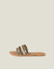 Strappy Bead Sandals, Black (BLACK WHITE), large