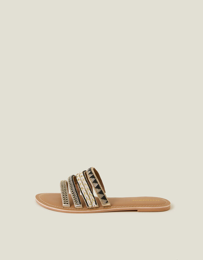 Strappy Bead Sandals, Black (BLACK WHITE), large