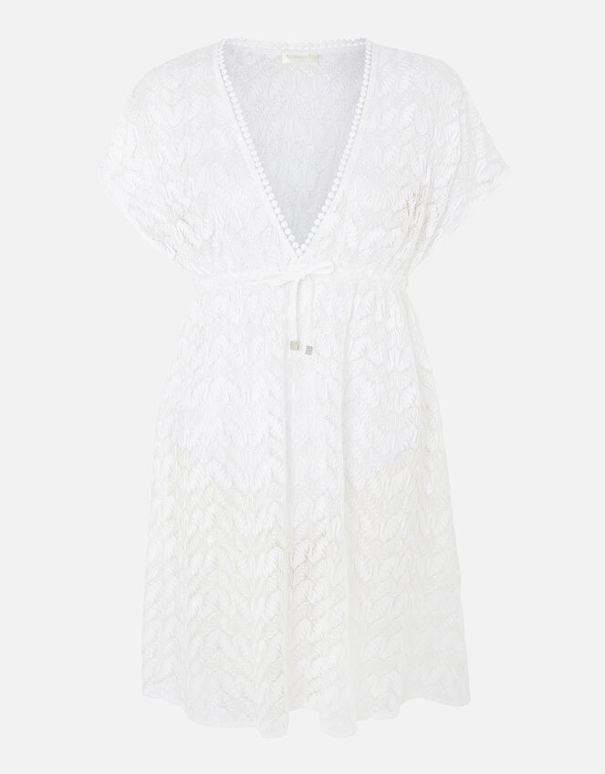 Floral Lace Kaftan Dress, White (WHITE), large