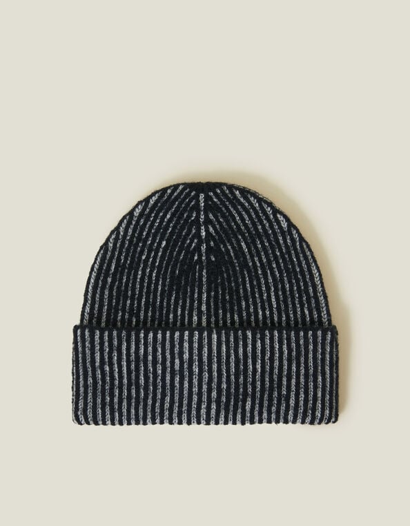 Chunky Rib Beanie Hat, Black (BLACK), large