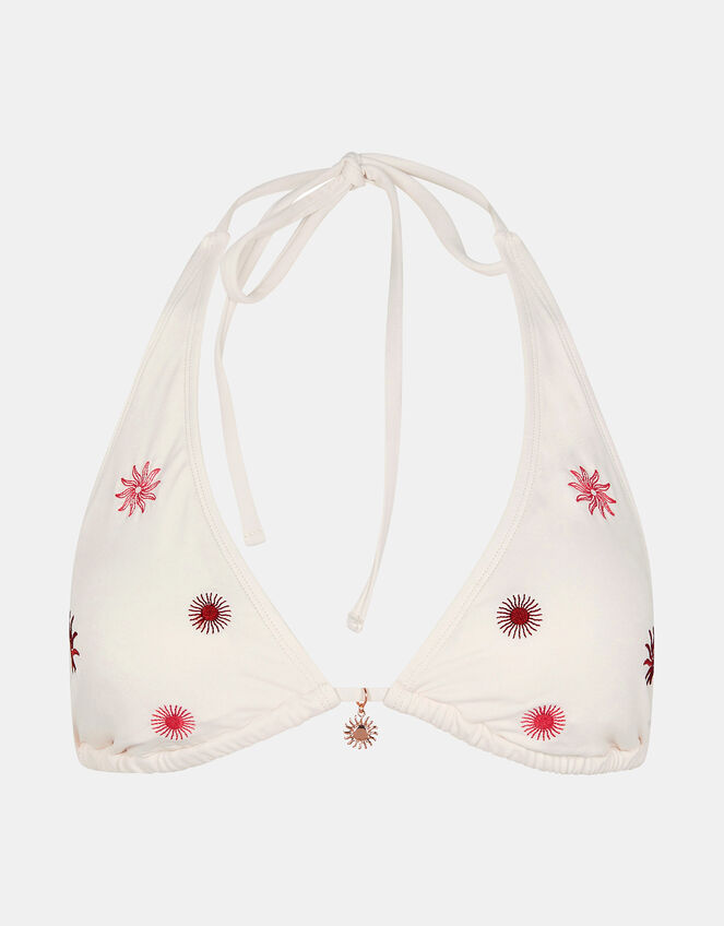 Sun Embroidered Triangle Bikini Top, Ivory (IVORY), large