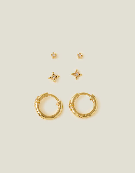 14ct Gold-Plated Celestial Earrings Set of Three, , large