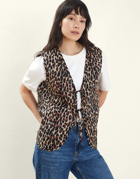 Leopard Print Quilted Waistcoat, Leopard (LEOPARD), large