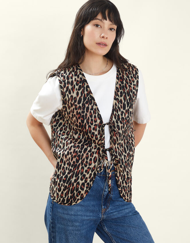 Leopard Print Quilted Waistcoat, Leopard (LEOPARD), large