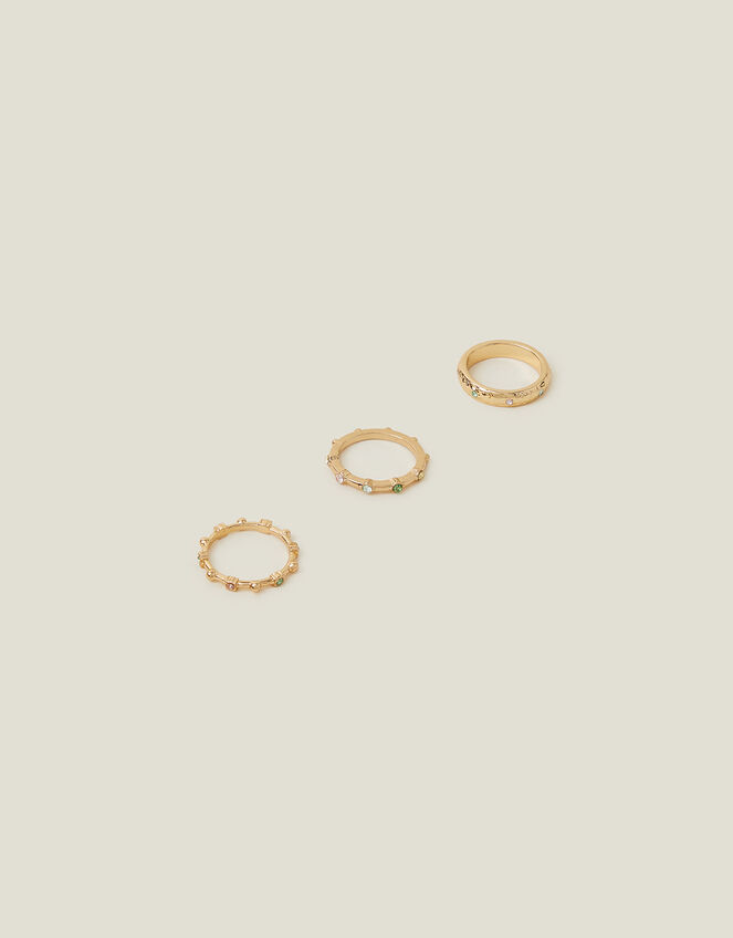 3-Pack Pretty Gem Rings, Gold (GOLD), large