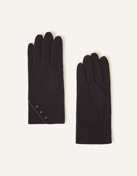 Touchscreen Button Gloves in Wool Blend, Black (BLACK), large