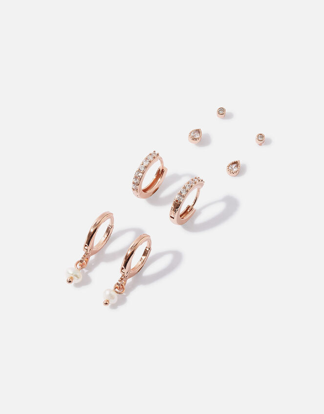 14ct Rose Gold-Plated Pearl Earrings 4 Pack, , large