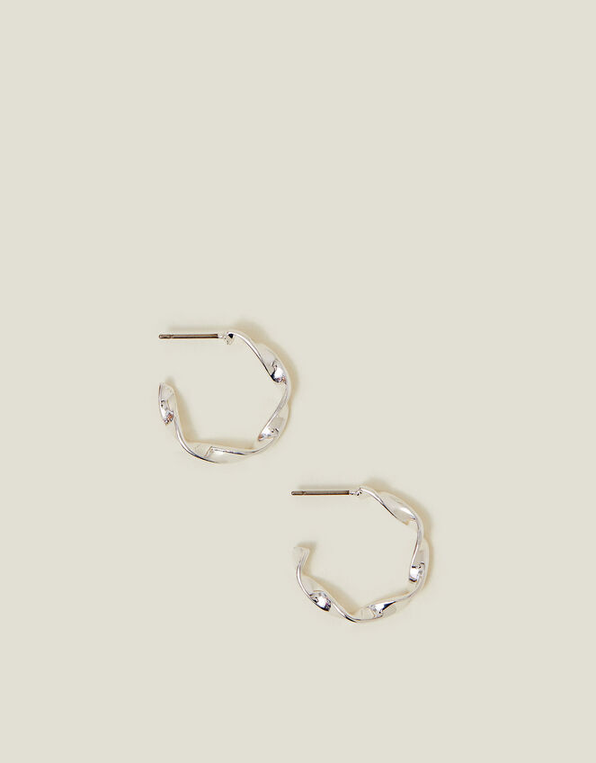 Sterling Silver-Plated Twist Hoop Earrings, , large