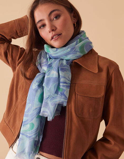 Marble Printed Scarf in Recycled Polyester, , large