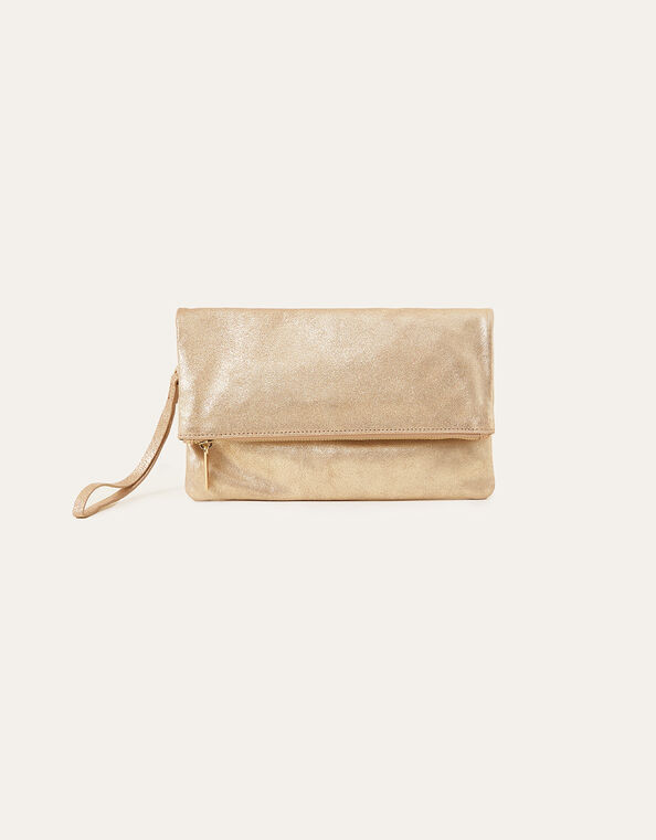 Leather Metallic Clutch, Gold (GOLD), large