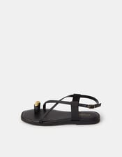 Metal Toe Detail Strappy Sandals, Black (BLACK), large