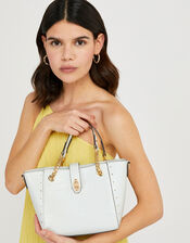 Katie Handheld Animal-Print Bucket Bag, White (WHITE), large