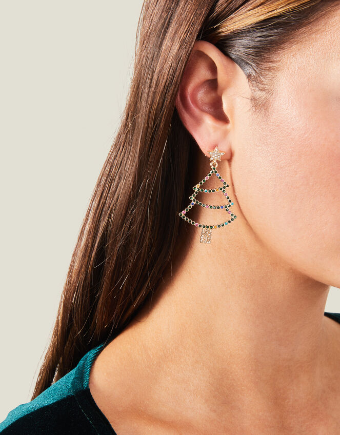 Cut Out Gem Christmas Tree Earrings, , large
