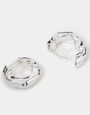 Sterling Silver-Plated Chunky Molten Hoop Earrings, , large