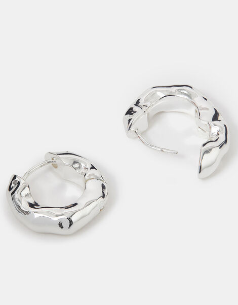 Sterling Silver-Plated Chunky Molten Hoop Earrings, , large