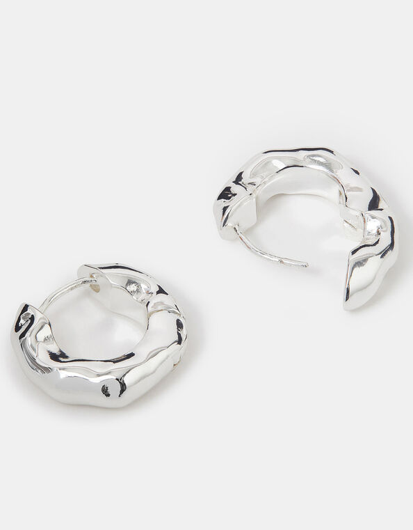 Sterling Silver-Plated Chunky Molten Hoop Earrings, , large