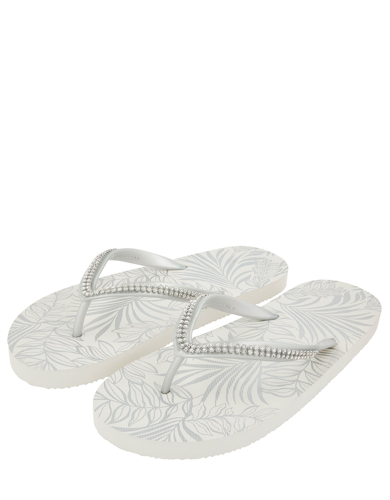 Silver Diamante Flip Flops Silver