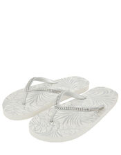 Silver Diamante Flip Flops, Silver (SILVER), large