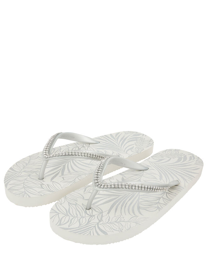 Silver Diamante Flip Flops, Silver (SILVER), large