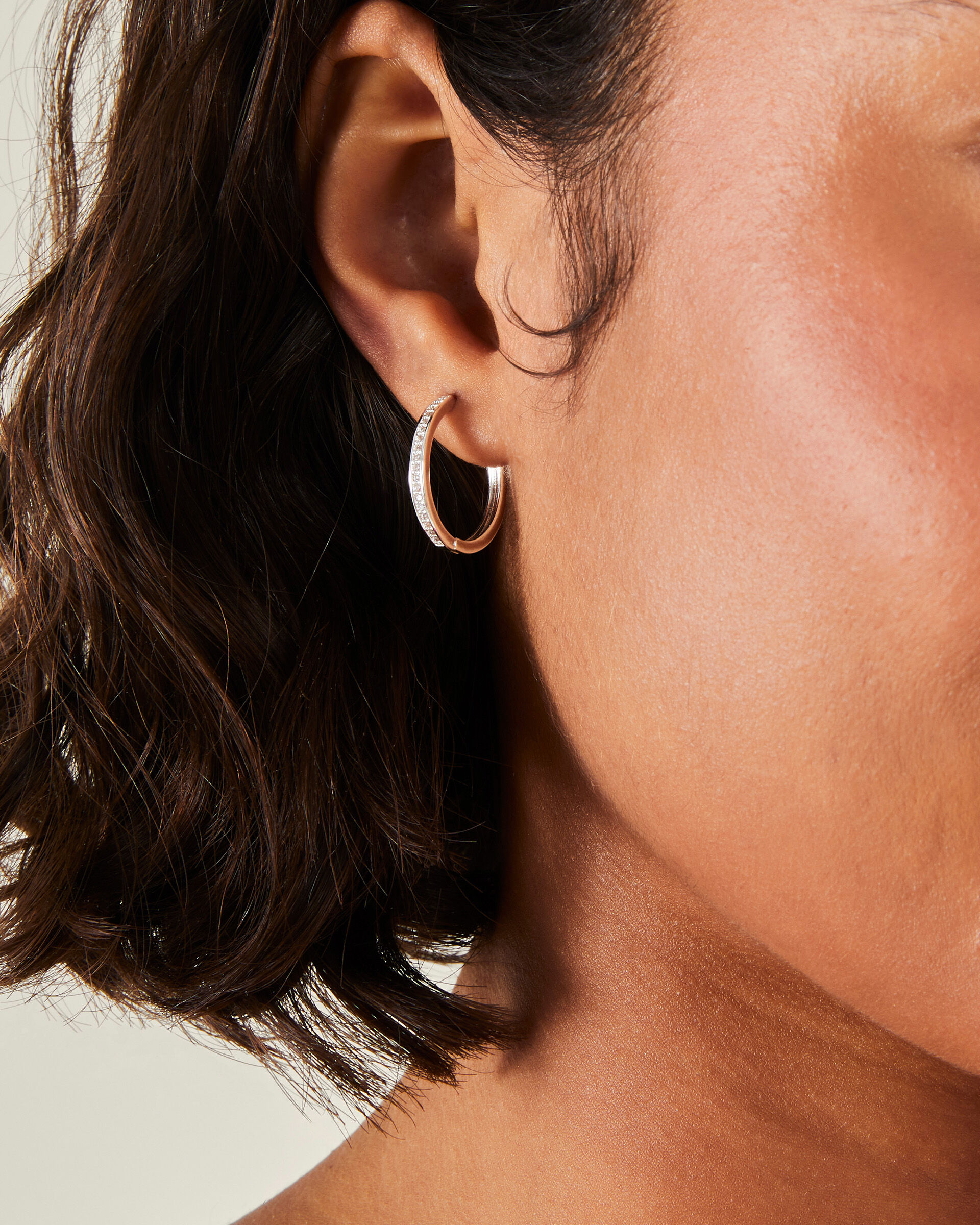 Sterling Silver Plated Pave Hoop Earrings Sterling Silver Accessorize Global