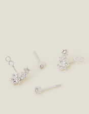 Sterling Silver-Plated Flower Back Stud Earrings, , large