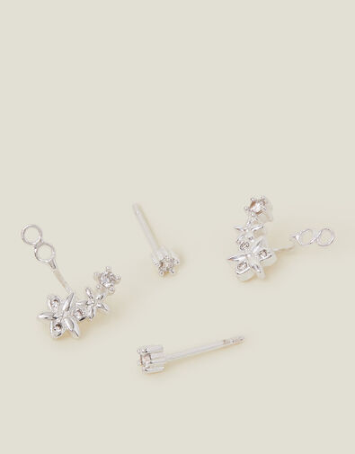 Sterling Silver-Plated Flower Back Stud Earrings, , large