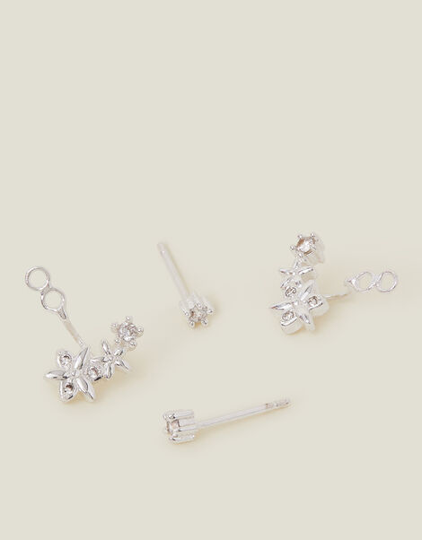 Sterling Silver-Plated Flower Back Stud Earrings, , large
