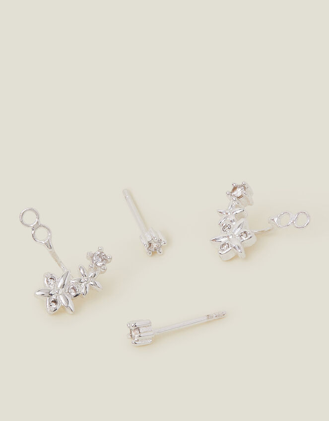 Sterling Silver-Plated Flower Back Stud Earrings, , large