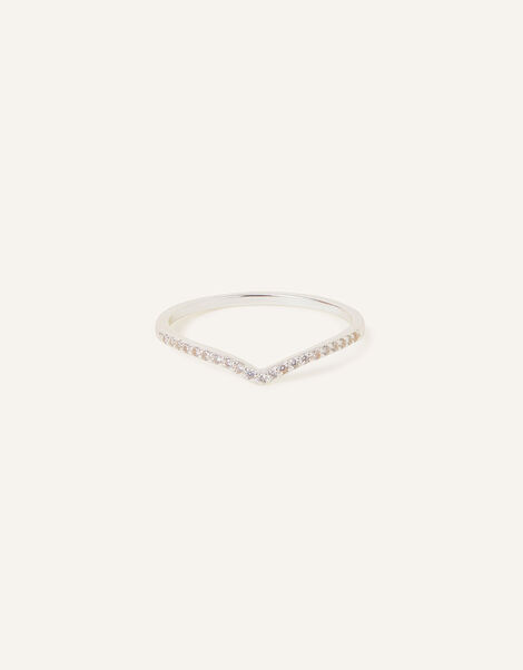 Sterling Silver Wishbone Pave Ring, White (ST CRYSTAL), large