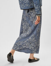 Bandana Print Satin Slip Skirt, Blue (BLUE), large
