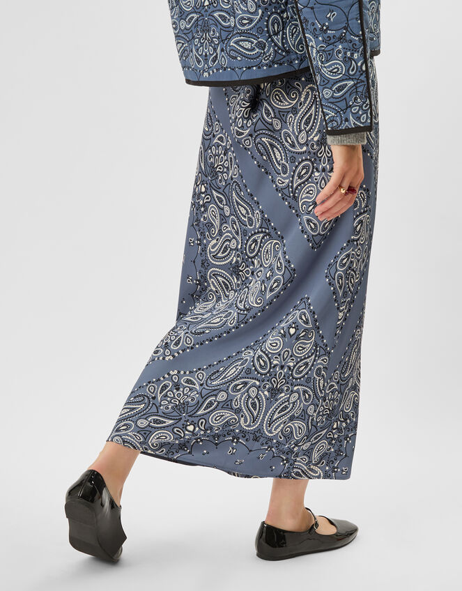 Bandana Print Satin Slip Skirt, Blue (BLUE), large