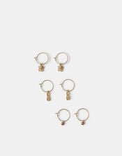 3-Pack Pineapple Gem Charm Hoop Earrings, , large
