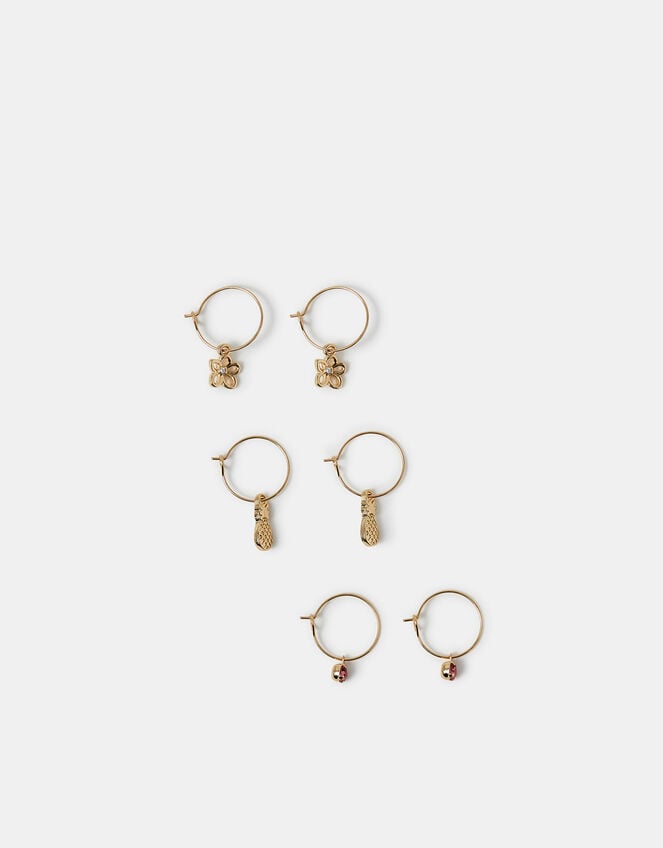 3-Pack Pineapple Gem Charm Hoop Earrings, , large