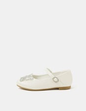 Girls Butterfly Ballet Flats, Cream (PEARL), large