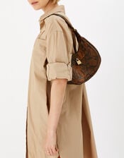 Faux Snake Padlock Shoulder Bag, Brown (BROWN), large