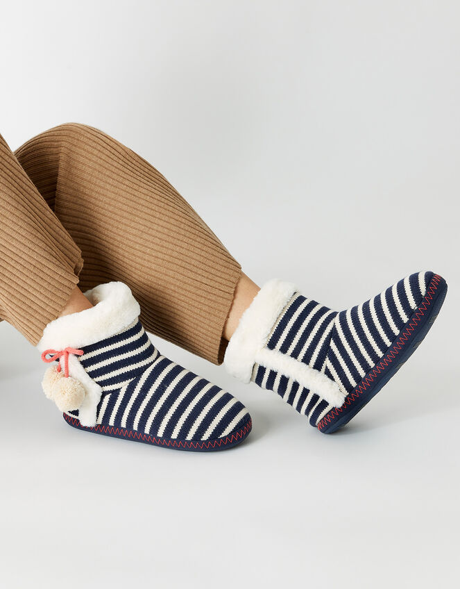 Nautical Knit Slipper Boots, Blue (NAVY), large