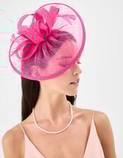 Bow Feather Disc Fascinator, Pink (FUCHSIA), large
