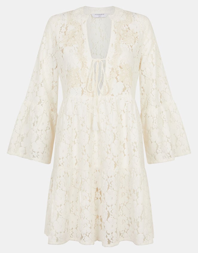 Lace Beach Cover Up Dress, White (WHITE), large