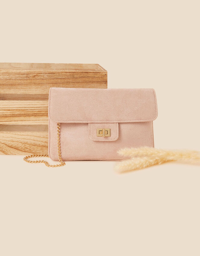 Suedette Flat Fold Clutch, Nude (NUDE), large