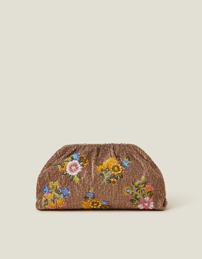 Hand-Beaded Floral Clutch Bag, , large